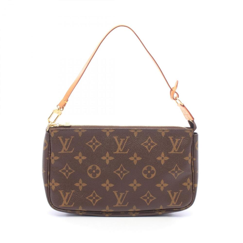 Louis Vuitton Pochette Accessoires Monogram Top Handle Bag Canvas Leather Brown